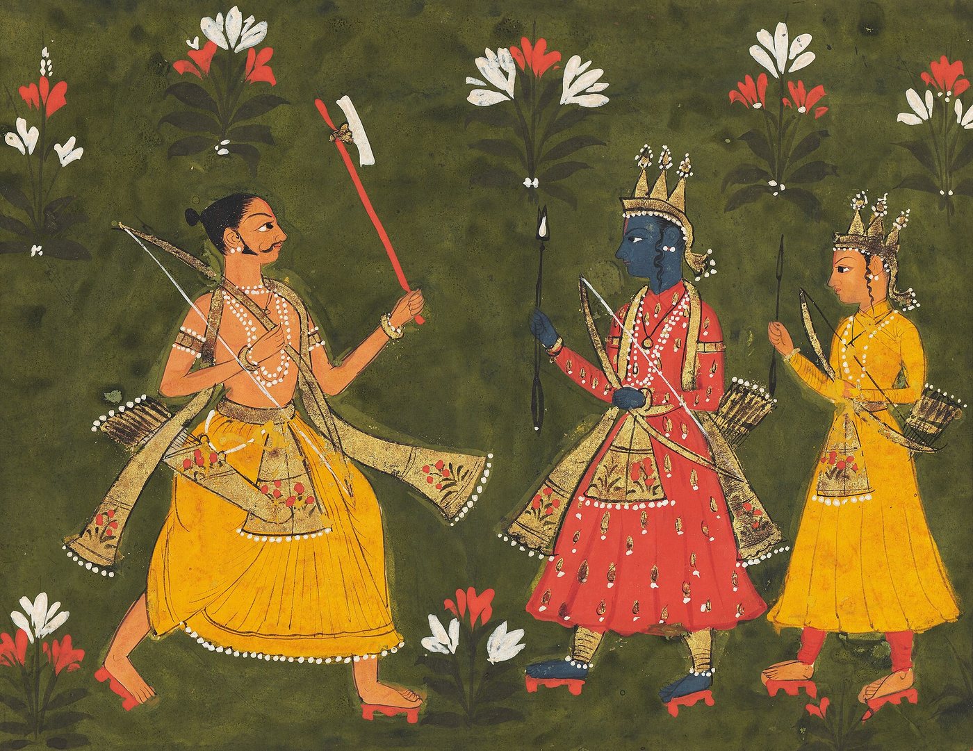Bikaner painting of Parashurama with his axe confronting Rama and Lakshmana