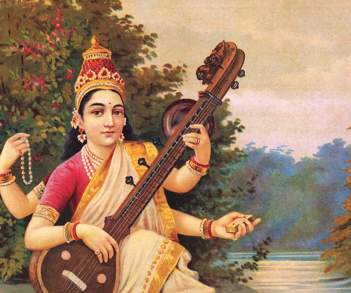 Detail of Saraswati holding a veena