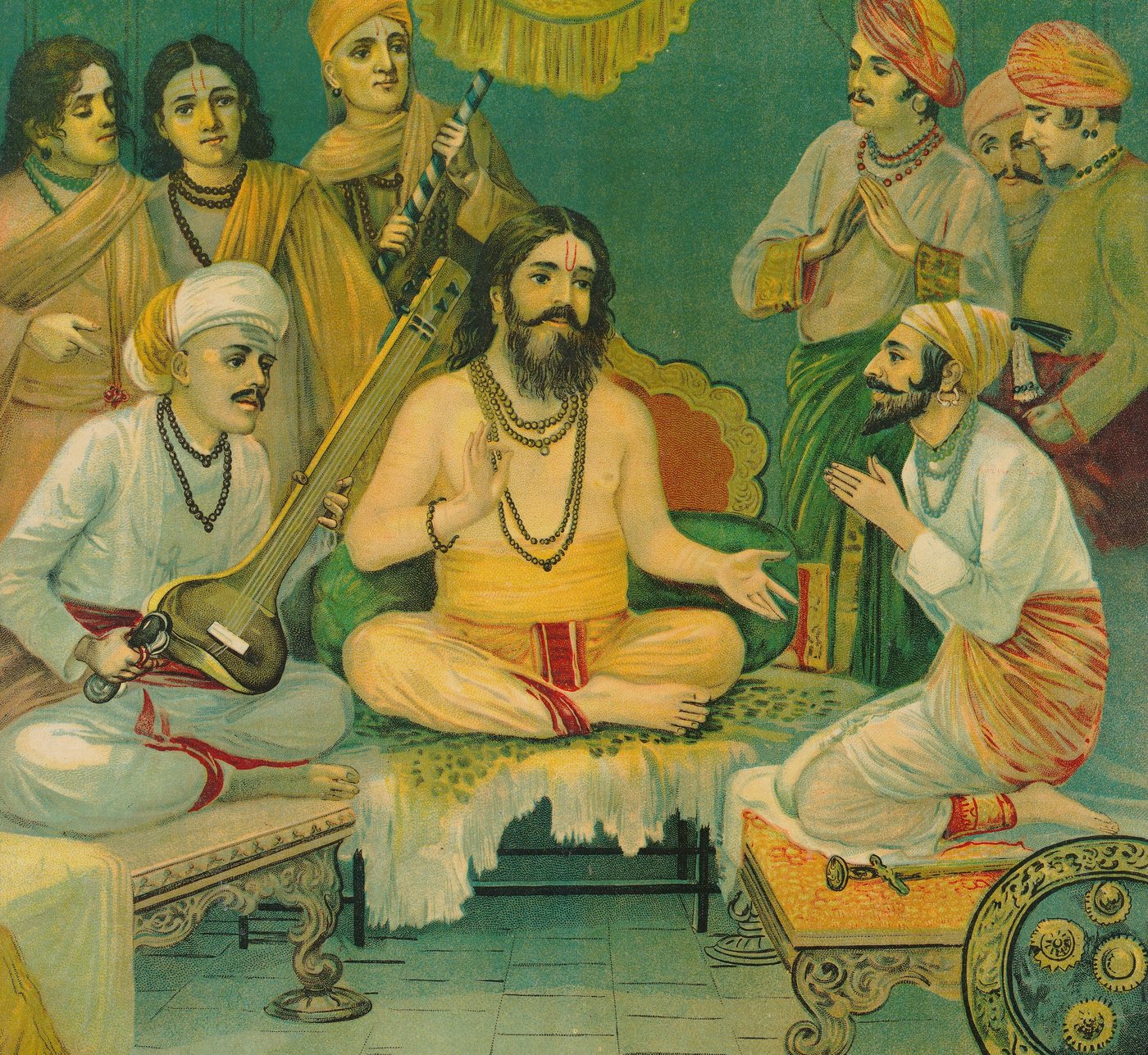 M. V. Dhurandhar's painting of Shivaji seated before his teacher Samarth Ramdas among disciples